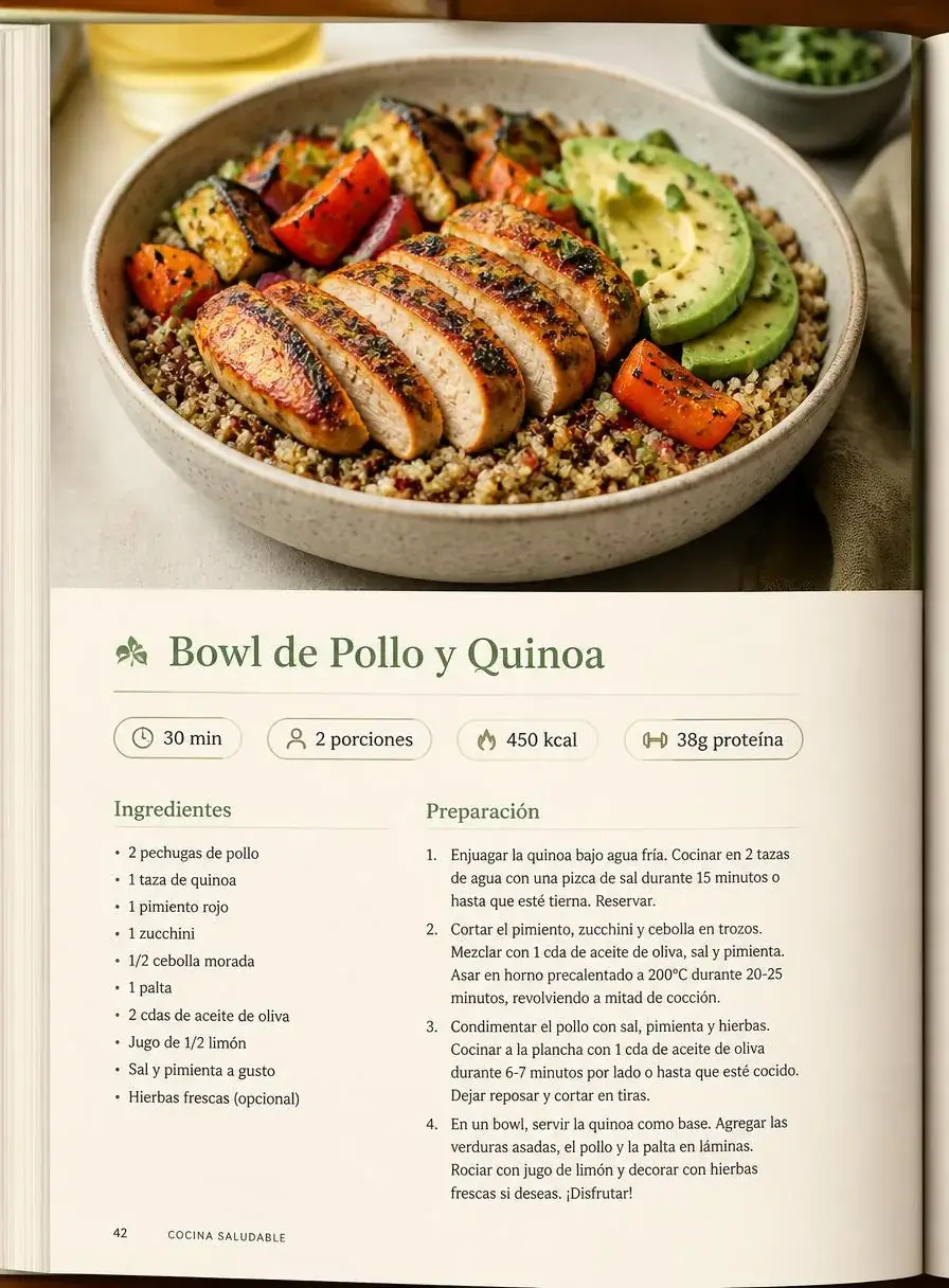 Página interna con recetas fitness paso a paso
